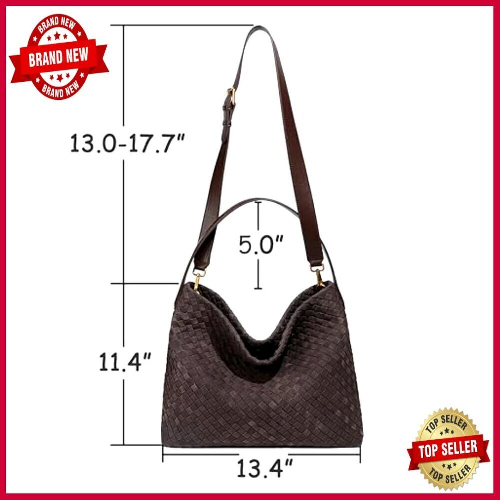 Woven Suede Hobo Shoulder Bag Tote Satchel Work Travel 13.4" - Picture 3 of 7